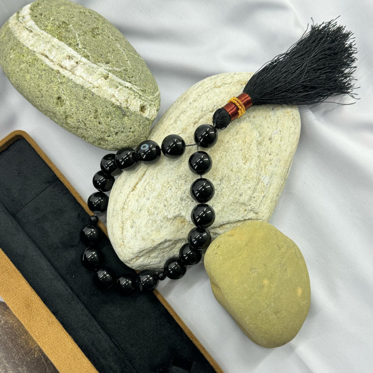 Black Aqeeq Tasbih 16 mm/17 Beads, Natural Original Gem-stone