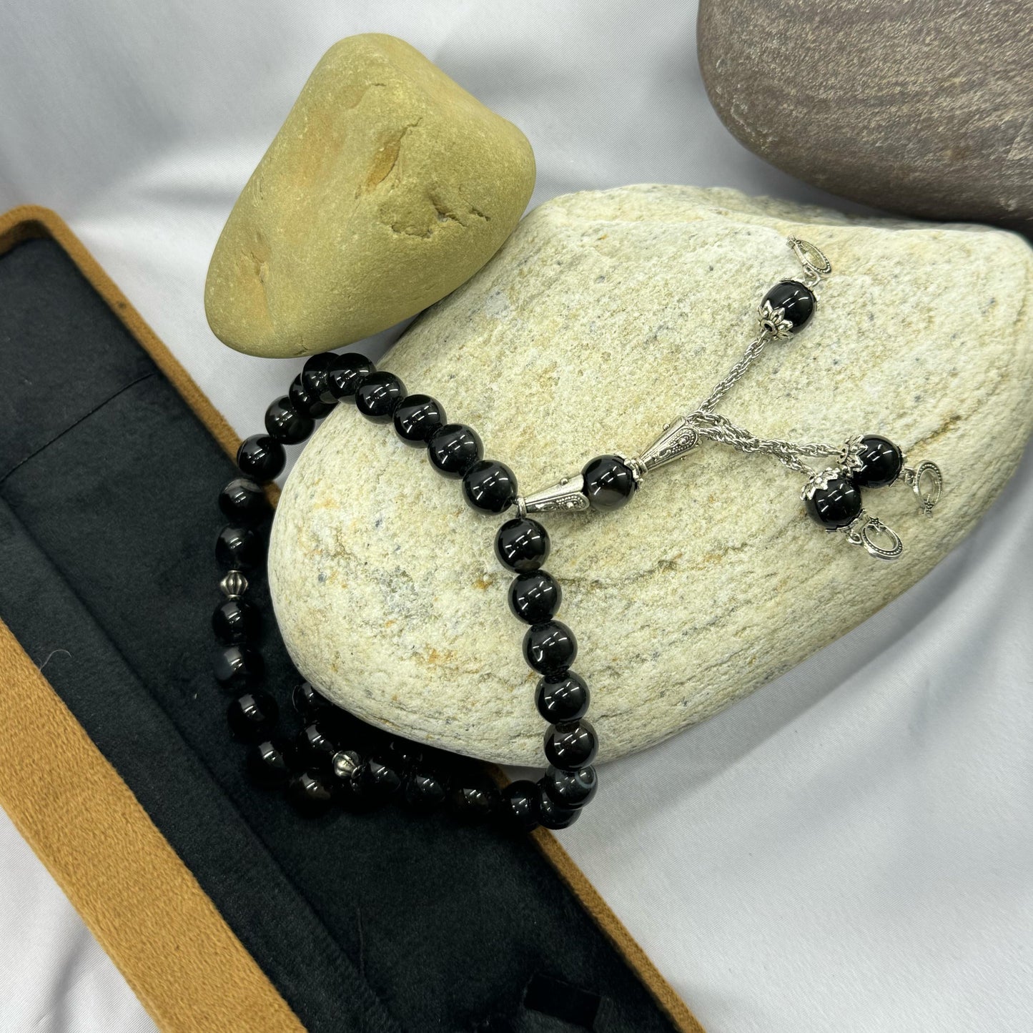Black Aqeeq Tasbih 10mm/33 Beads, Natural Original Gem-stone