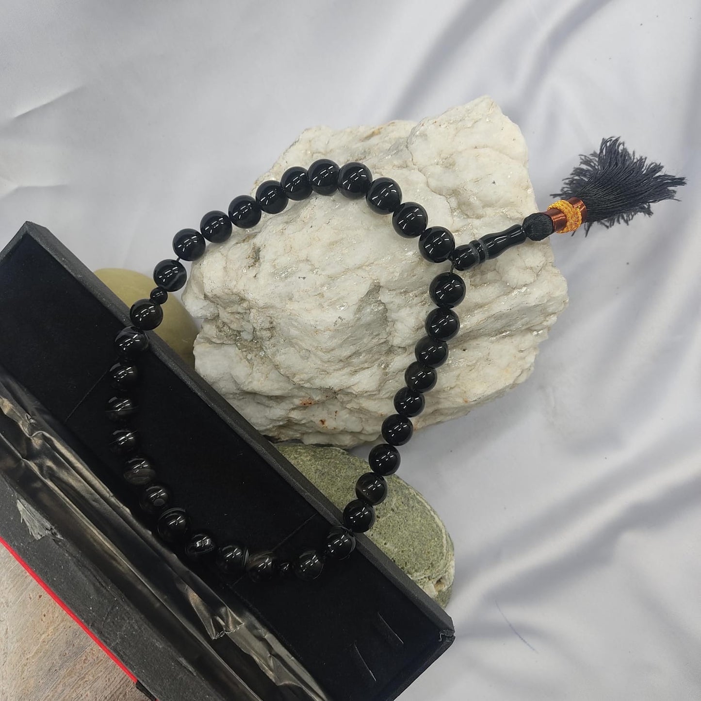 Black Aqeeq Tasbih 12mm/33 Beads, Natural Original Gem-stone