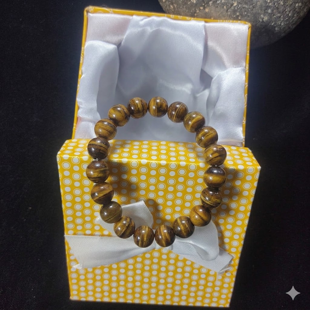 Tiger Eye Bracelet β Free Size Fit for All( 16 Beads ,10mm size) Elastic, Natural Original Gem-stone