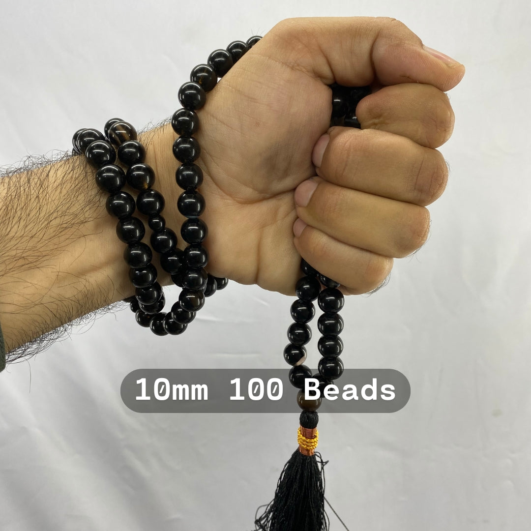 Black Aqeeq Tasbeeh  100 Beads, Natural Original Gem-stone