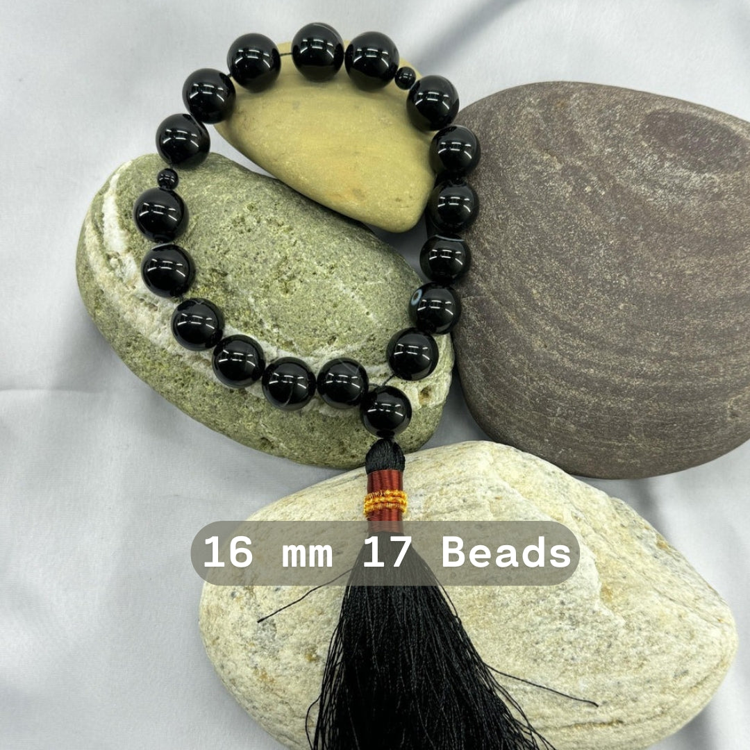 Black Aqeeq Tasbih 16 mm/17 Beads, Natural Original Gem-stone