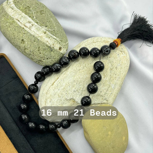 Black Aqeeq Tasbih 16 mm Size /21 Beads, Natural Original Gem-stone