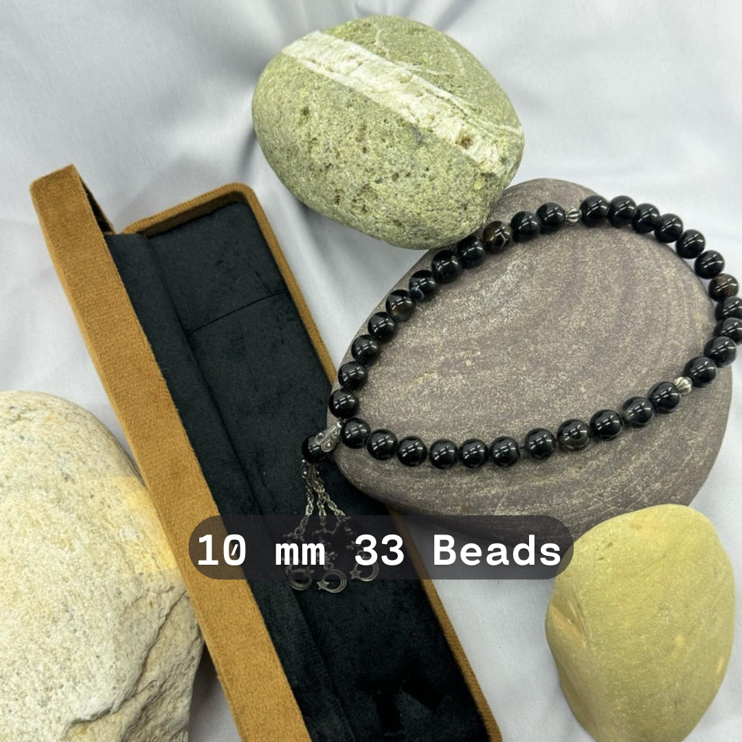 Black Aqeeq Tasbih 10mm/33 Beads, Natural Original Gem-stone