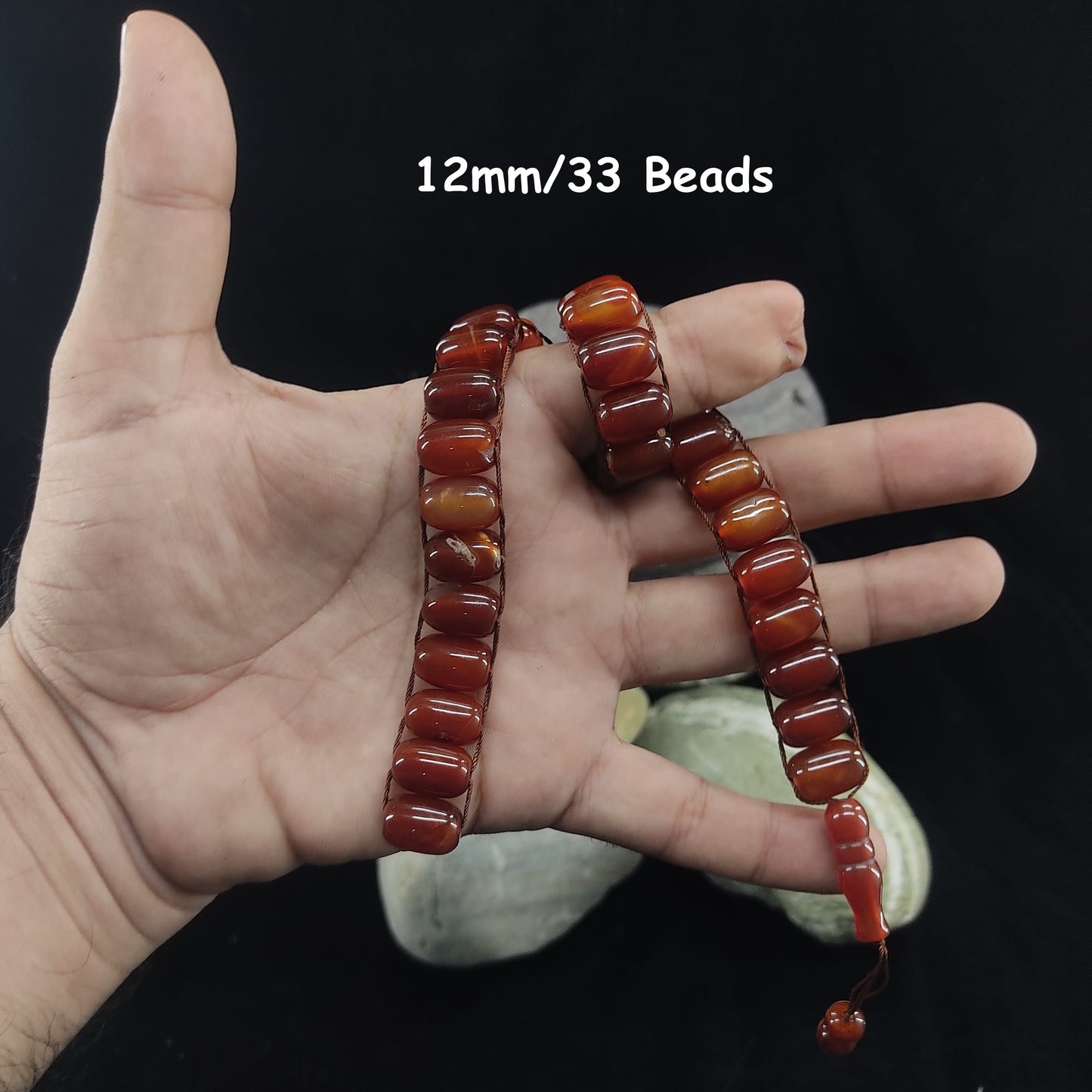 Yamni (Red) Aqeeq  Stone Tasbeeh Turkish Style  12mm/33 Beads, Natural Original Gem-stone