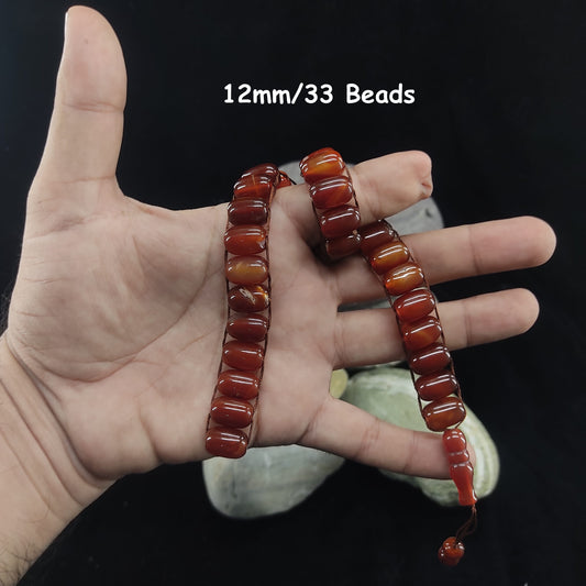 Yamni (Red) Aqeeq  Stone Tasbeeh Turkish Style  12mm/33 Beads, Natural Original Gem-stone