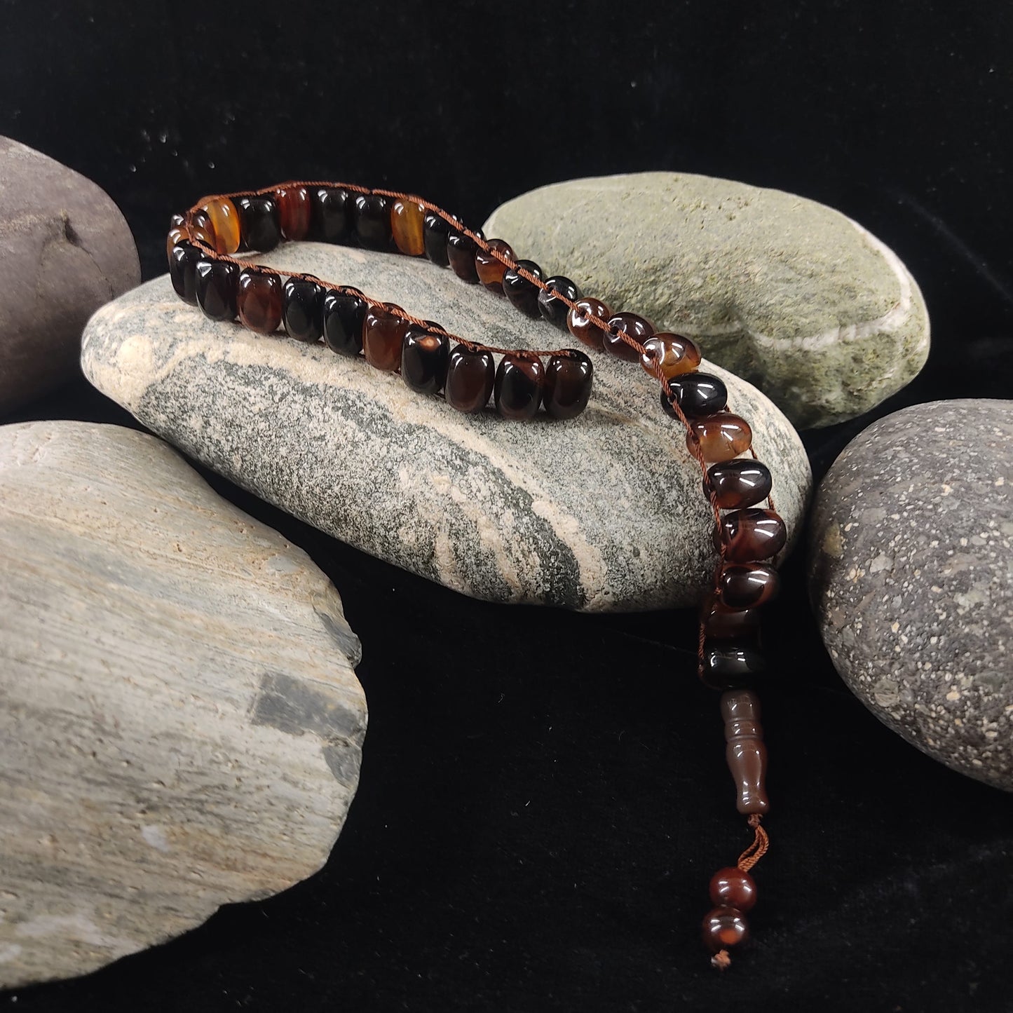Brown Aqeeq  Stone Tasbeeh Turkish Style  12mm/33 Beads, Natural Original Gem-stone