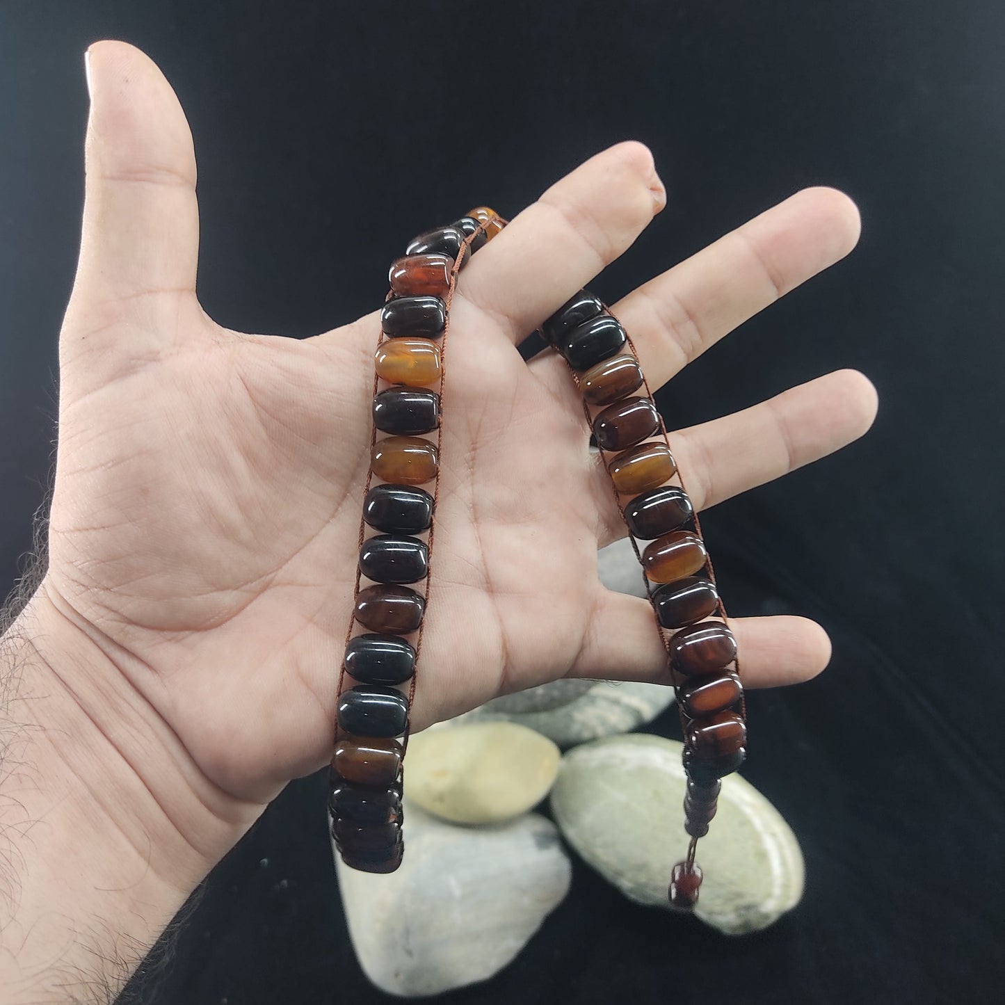 Brown Aqeeq  Stone Tasbeeh Turkish Style  12mm/33 Beads, Natural Original Gem-stone