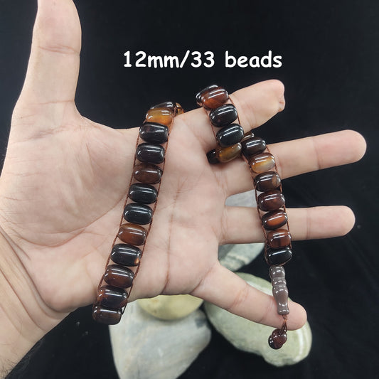 Brown Aqeeq  Stone Tasbeeh Turkish Style  12mm/33 Beads, Natural Original Gem-stone