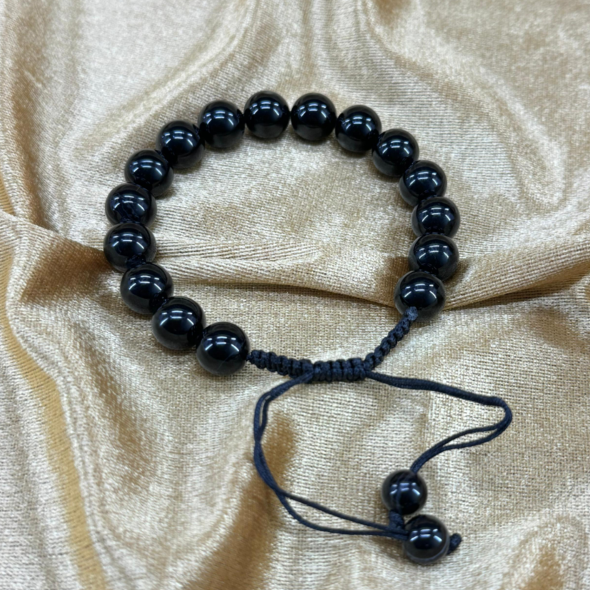 Aqeeq Stone Bracelet – Free Size Fit for All (16 beads 10mm Size ) Black Color, Natural Original Gem-stone
