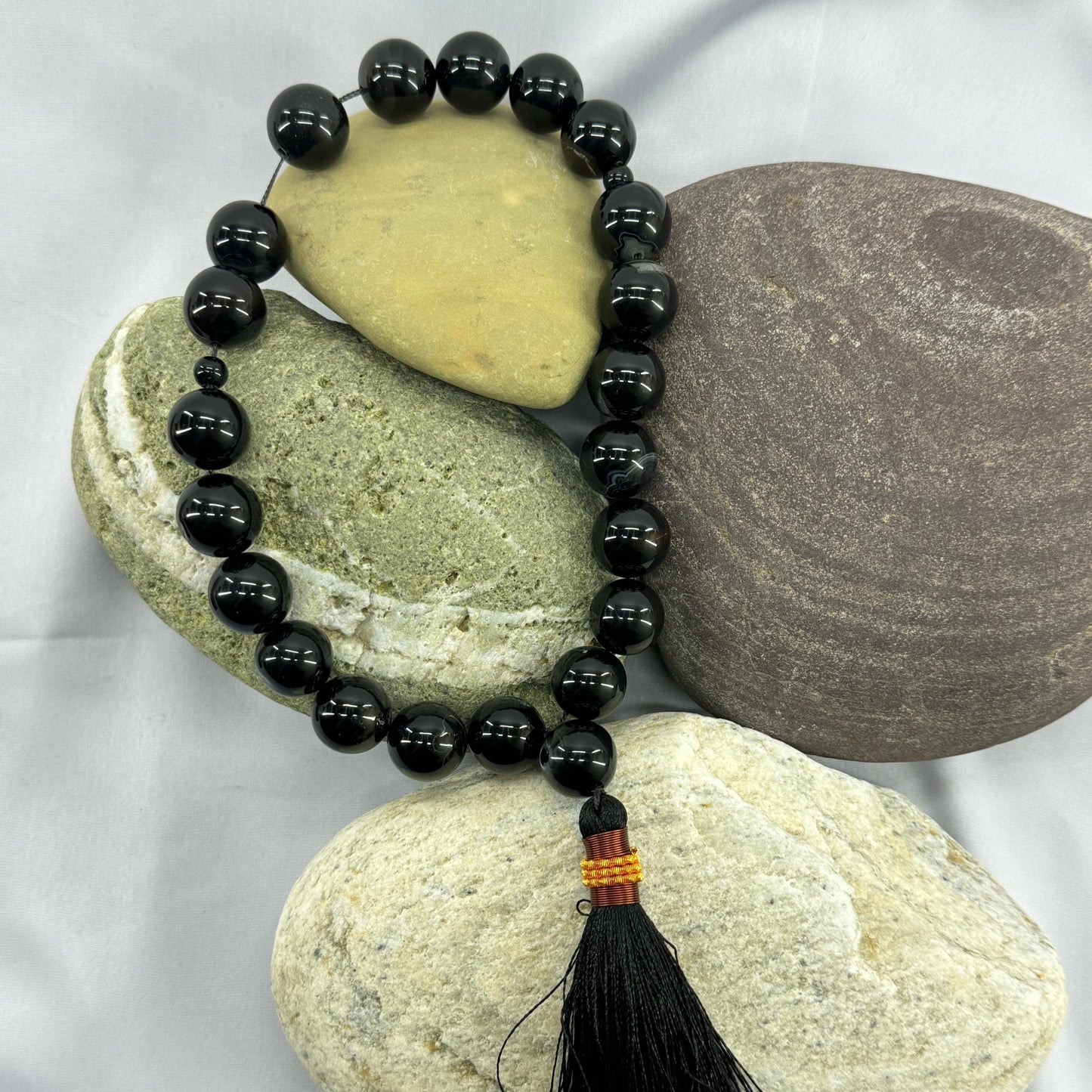 Black Aqeeq Tasbih 16 mm Size /21 Beads, Natural Original Gem-stone