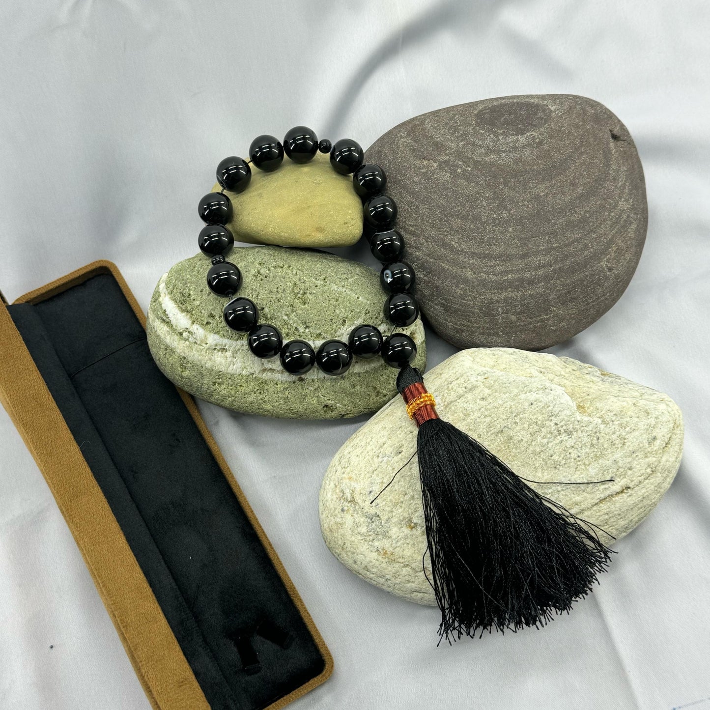 Black Aqeeq Tasbih 16 mm/17 Beads, Natural Original Gem-stone