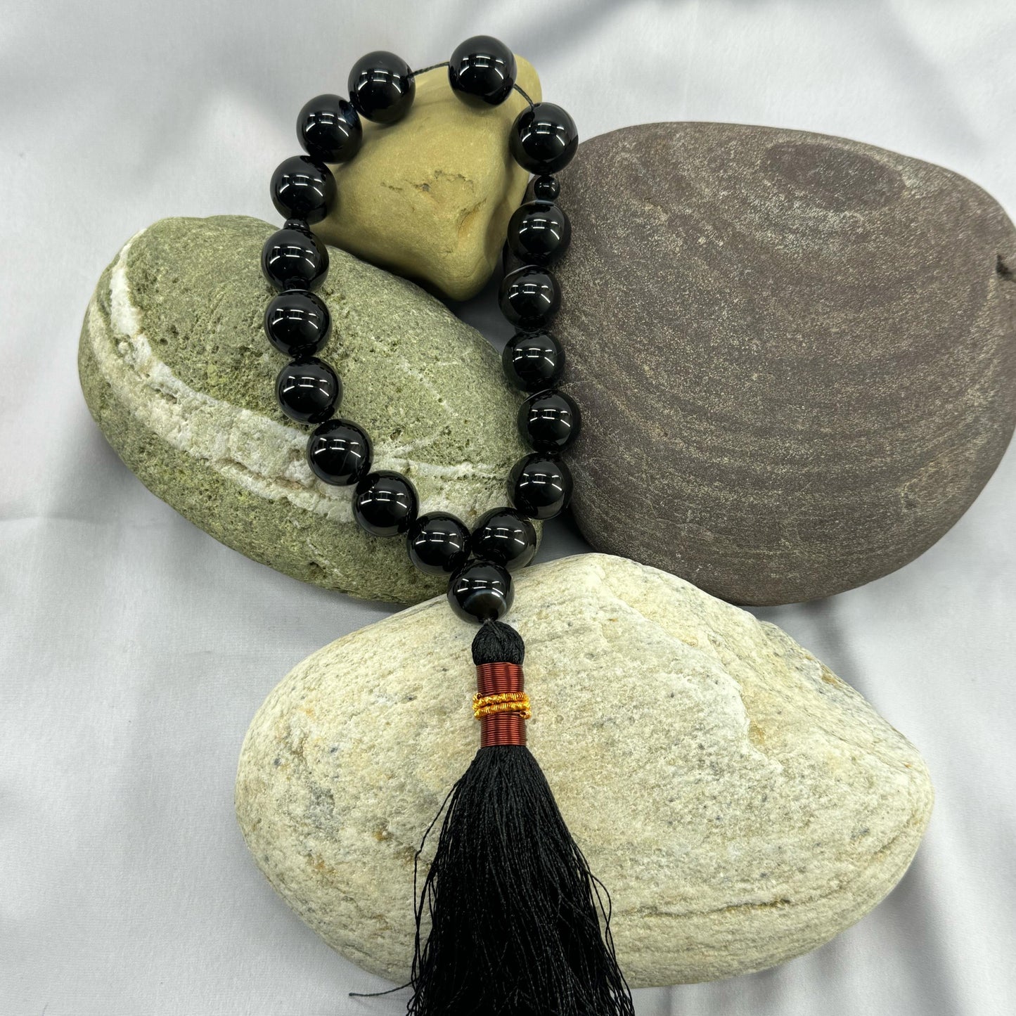 Black Aqeeq Tasbih 16 mm/17 Beads, Natural Original Gem-stone