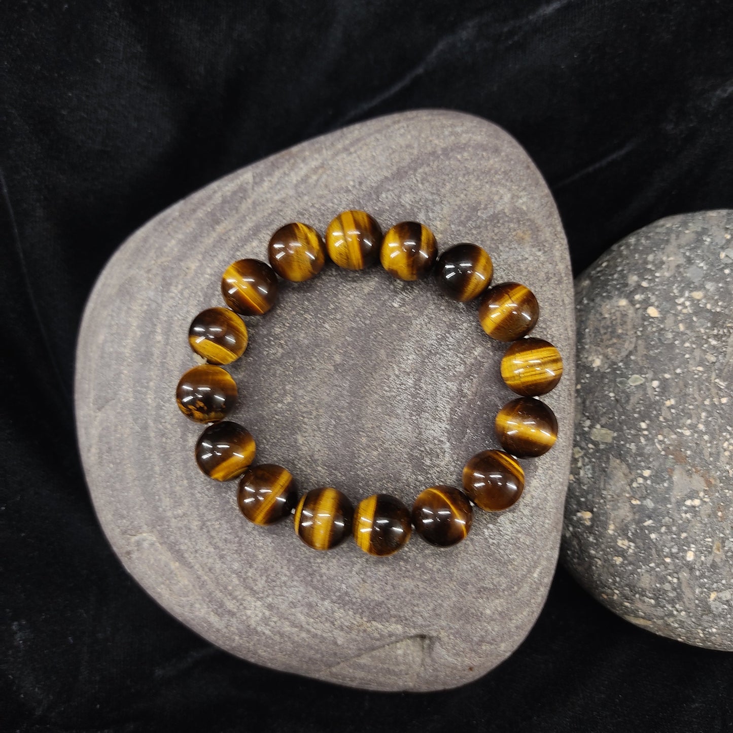 Tiger Eye  Stone Bracelet , Unisex, Free Size Fit for All( 16 Beads ,12mm size) Elastic, Natural Original Gem-stone.