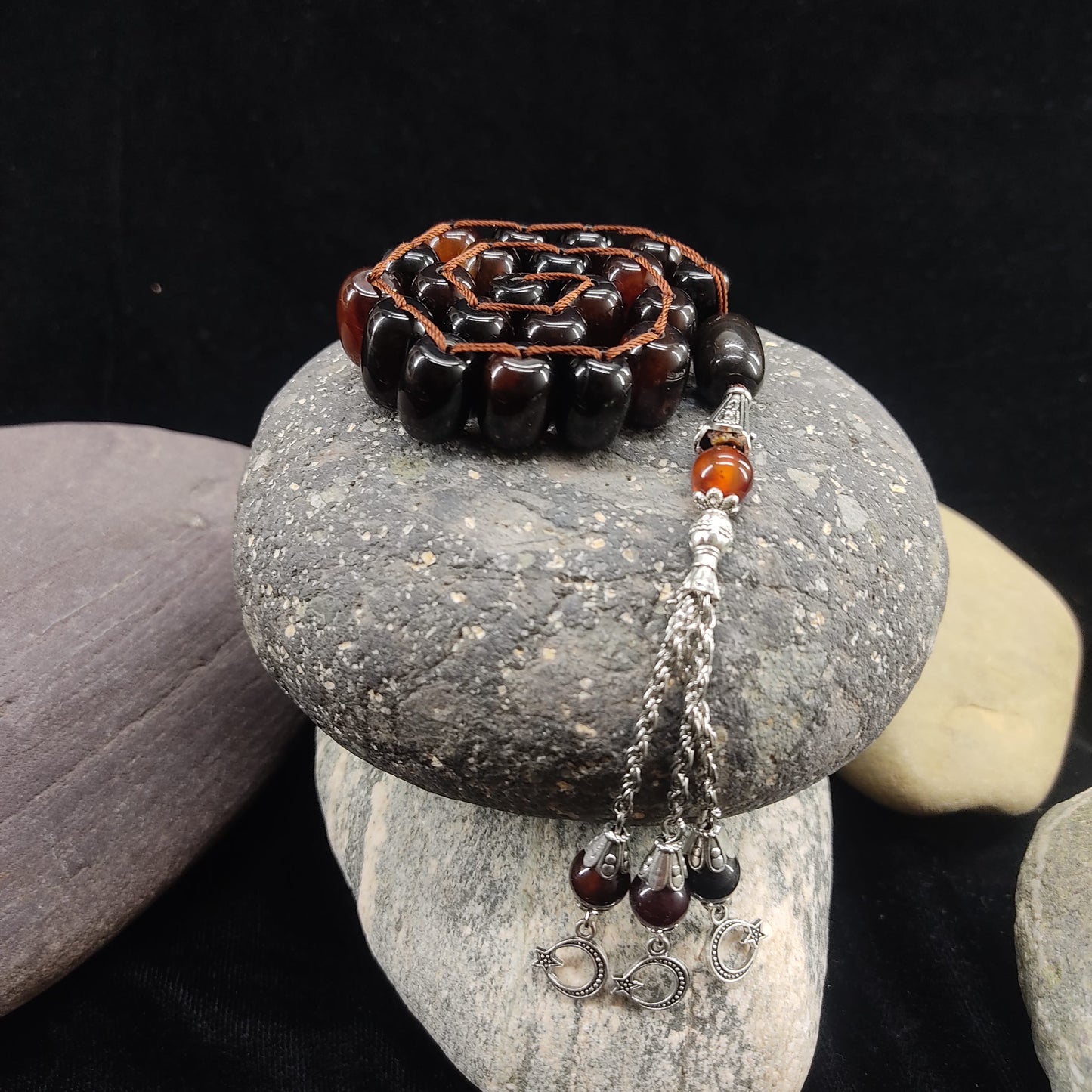 Brown Aqeeq  Stone Tasbeeh Turkish Style  12mm/21 Beads, Natural Original Gem-stone