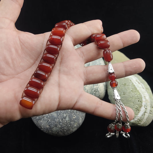 Yamni Aqeeq  Stone Tasbeeh Turkish Style  12mm/21 Beads, Natural Original Gem-stone