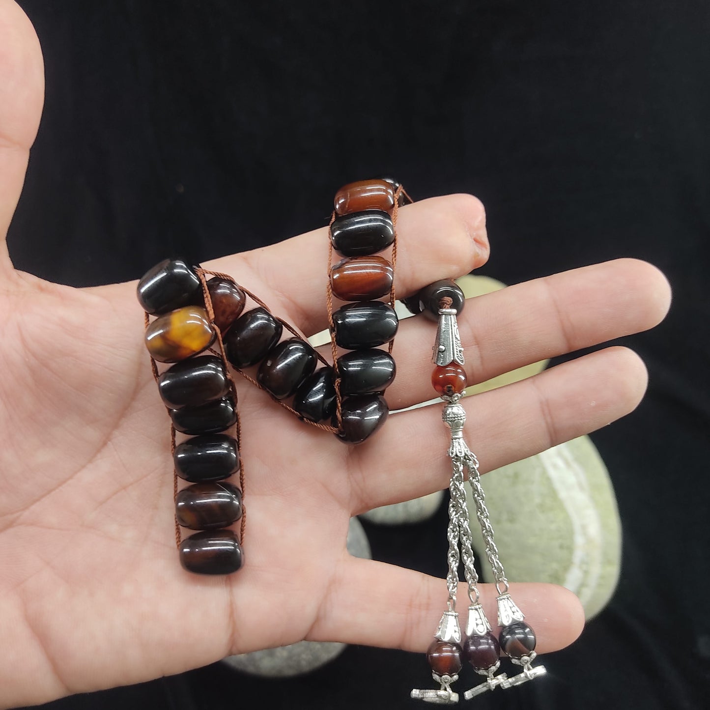 Brown Aqeeq  Stone Tasbeeh Turkish Style  12mm/21 Beads, Natural Original Gem-stone