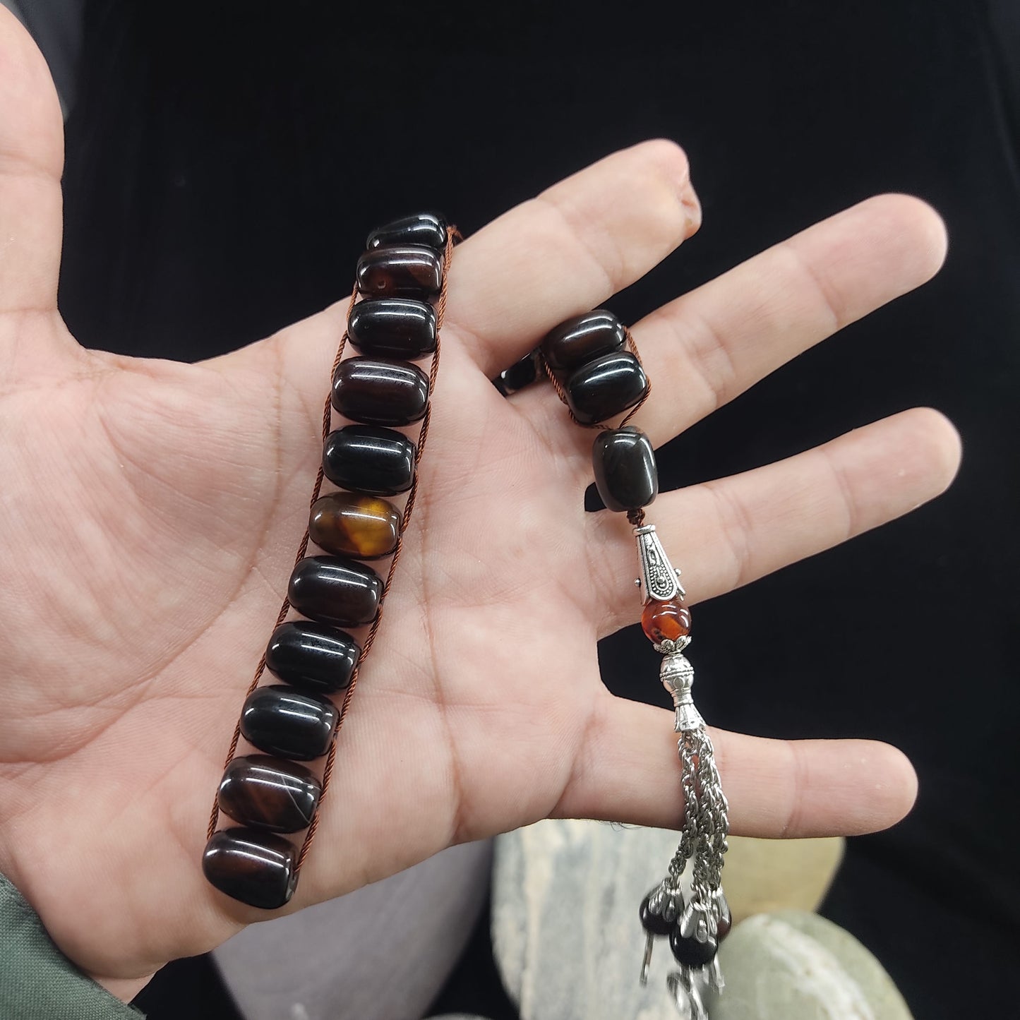 Brown Aqeeq  Stone Tasbeeh Turkish Style  12mm/21 Beads, Natural Original Gem-stone