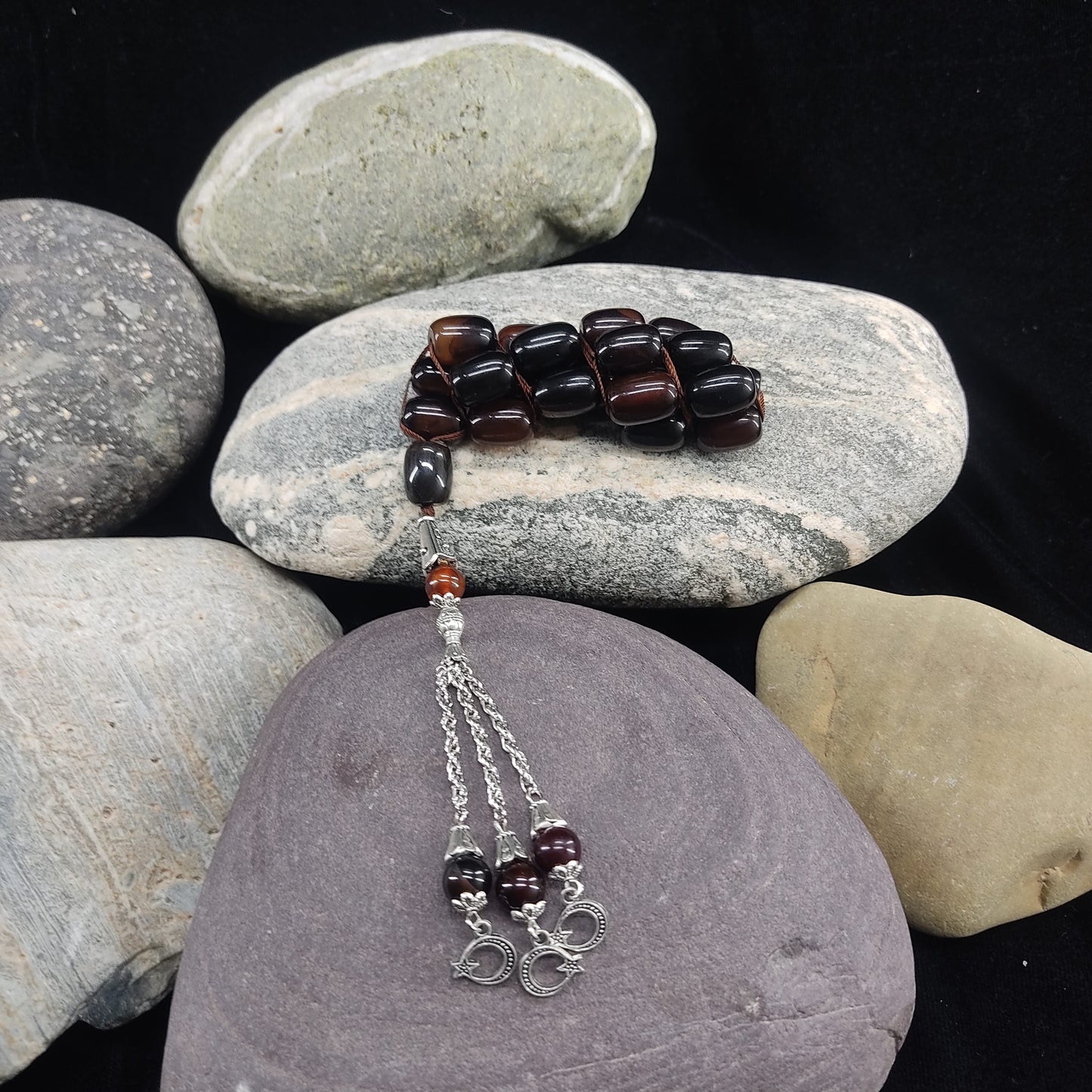 Brown Aqeeq  Stone Tasbeeh Turkish Style  12mm/21 Beads, Natural Original Gem-stone