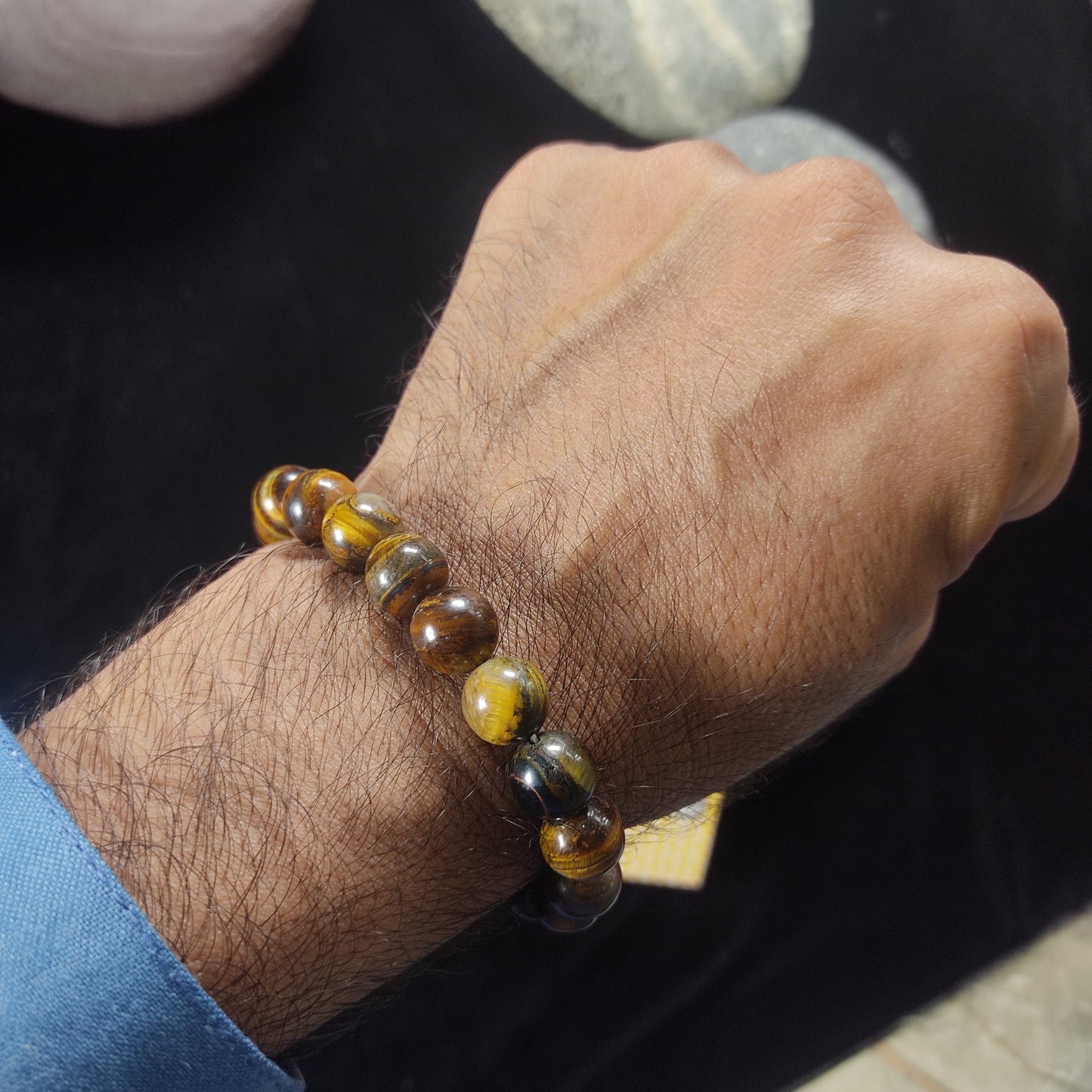 Tiger Eye Bracelet  – Free Size Fit for All( 16 Beads ,10mm size) Elastic, Natural Original Gem-stone