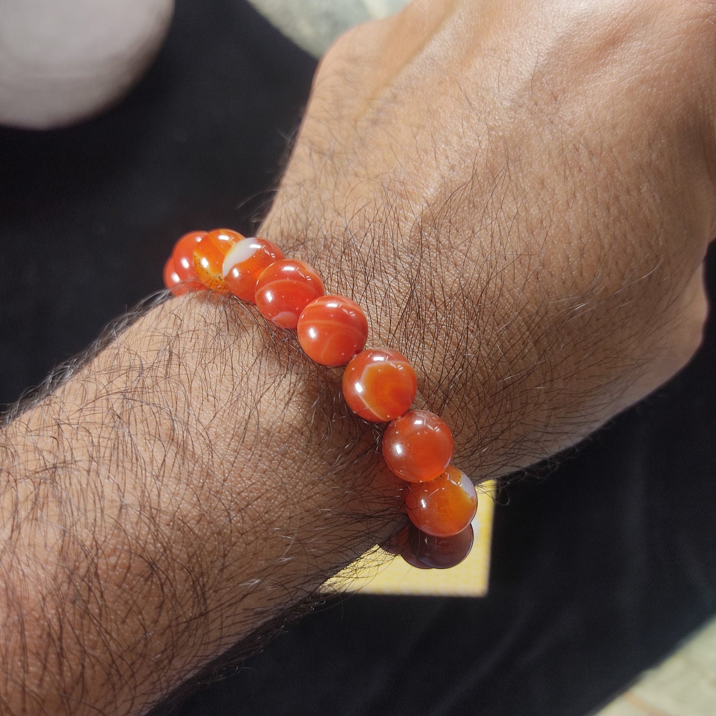 Azadi Sale - Red (Yamani) Aqeeq Stone Bracelet – Free Size Fit for All( 16 Beads ,10mm size) Elastic, Natural Original Gem-stone
