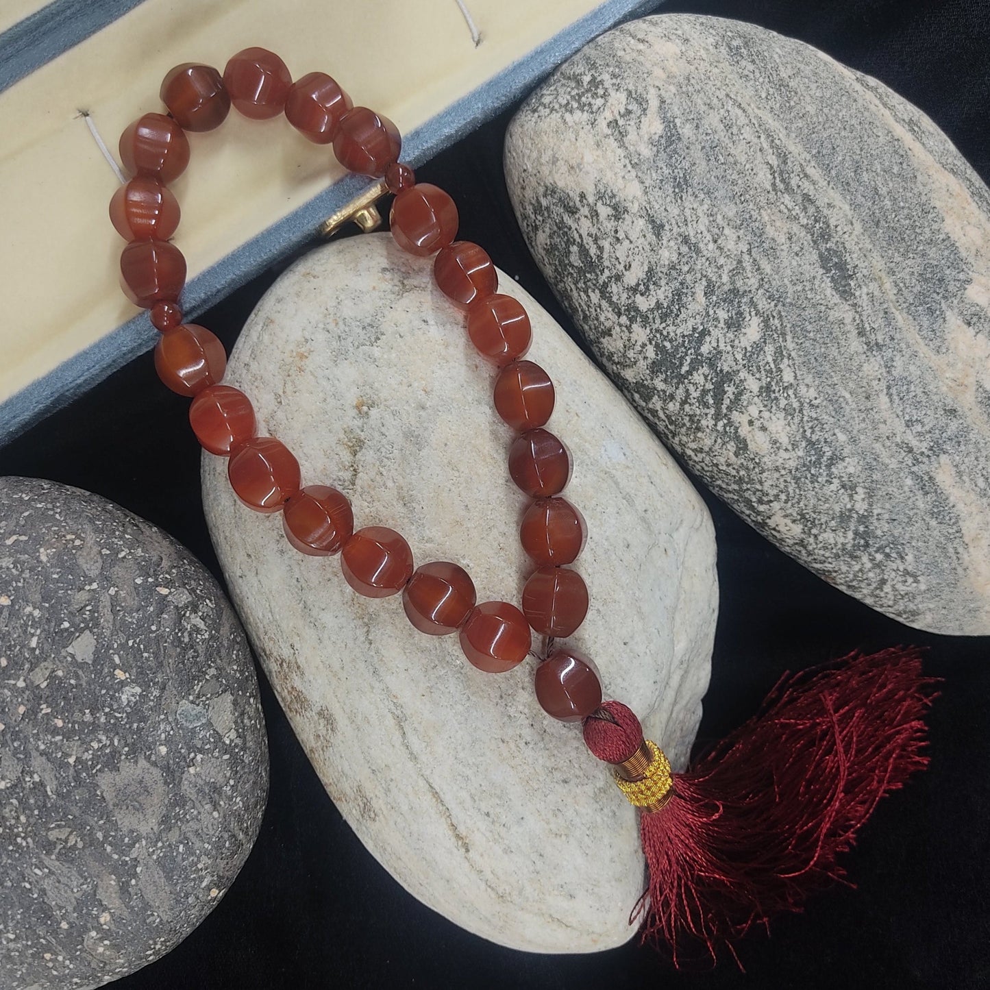 Yamni (Red)  Aqeeq Stone  Tasbih Collection, Natural Original Gem-stone