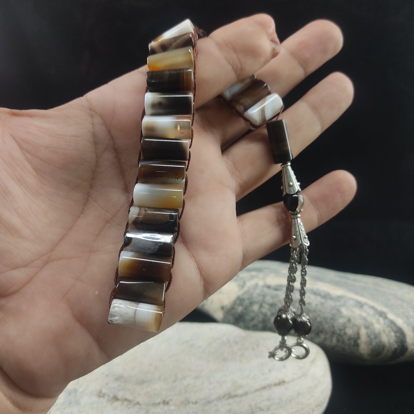 Caramel , Whitish Agate Tasbeeh Turkish Style  12mm/21 Beads, Natural Original Gem-stone