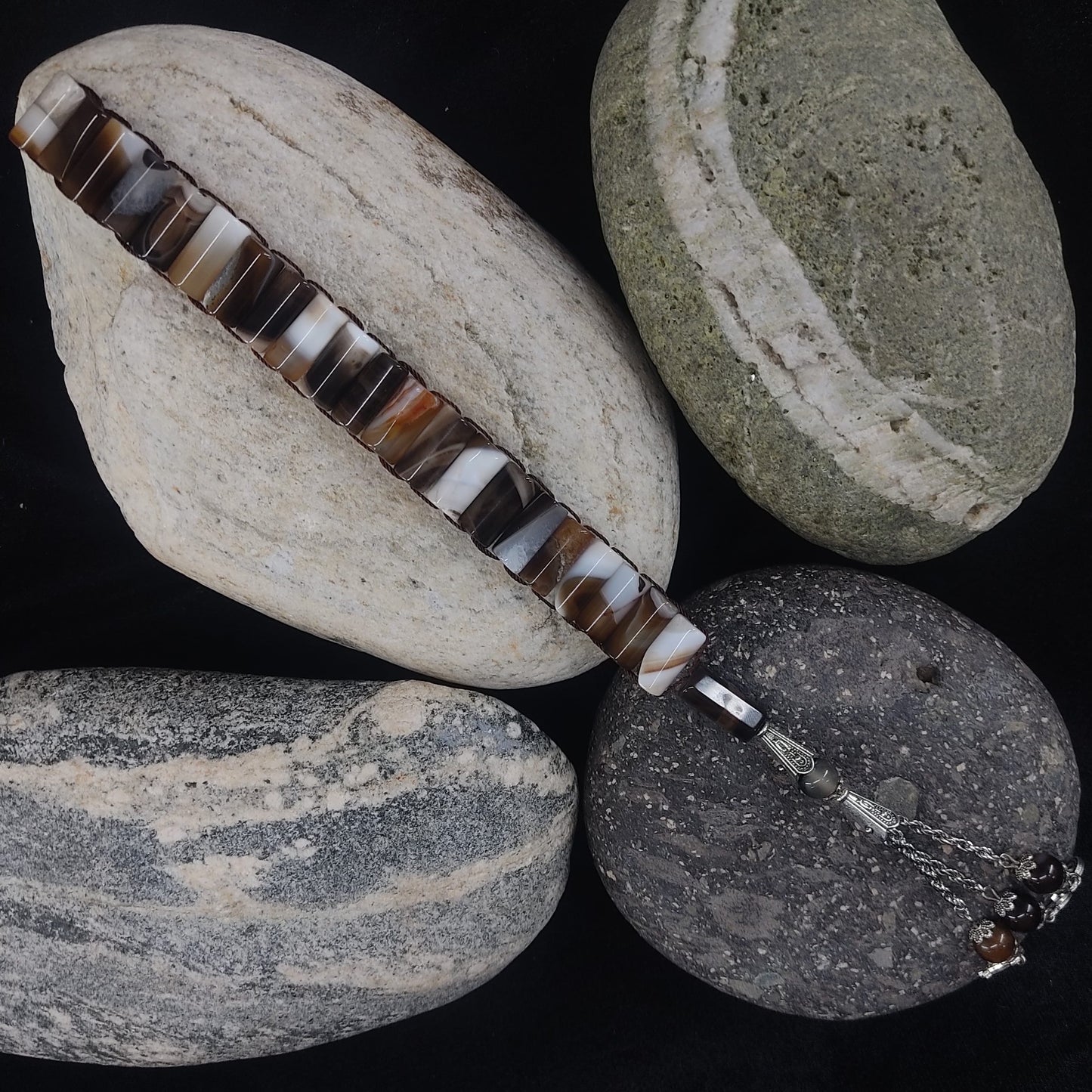 Caramel , Whitish Agate Tasbeeh Turkish Style  12mm/21 Beads, Natural Original Gem-stone