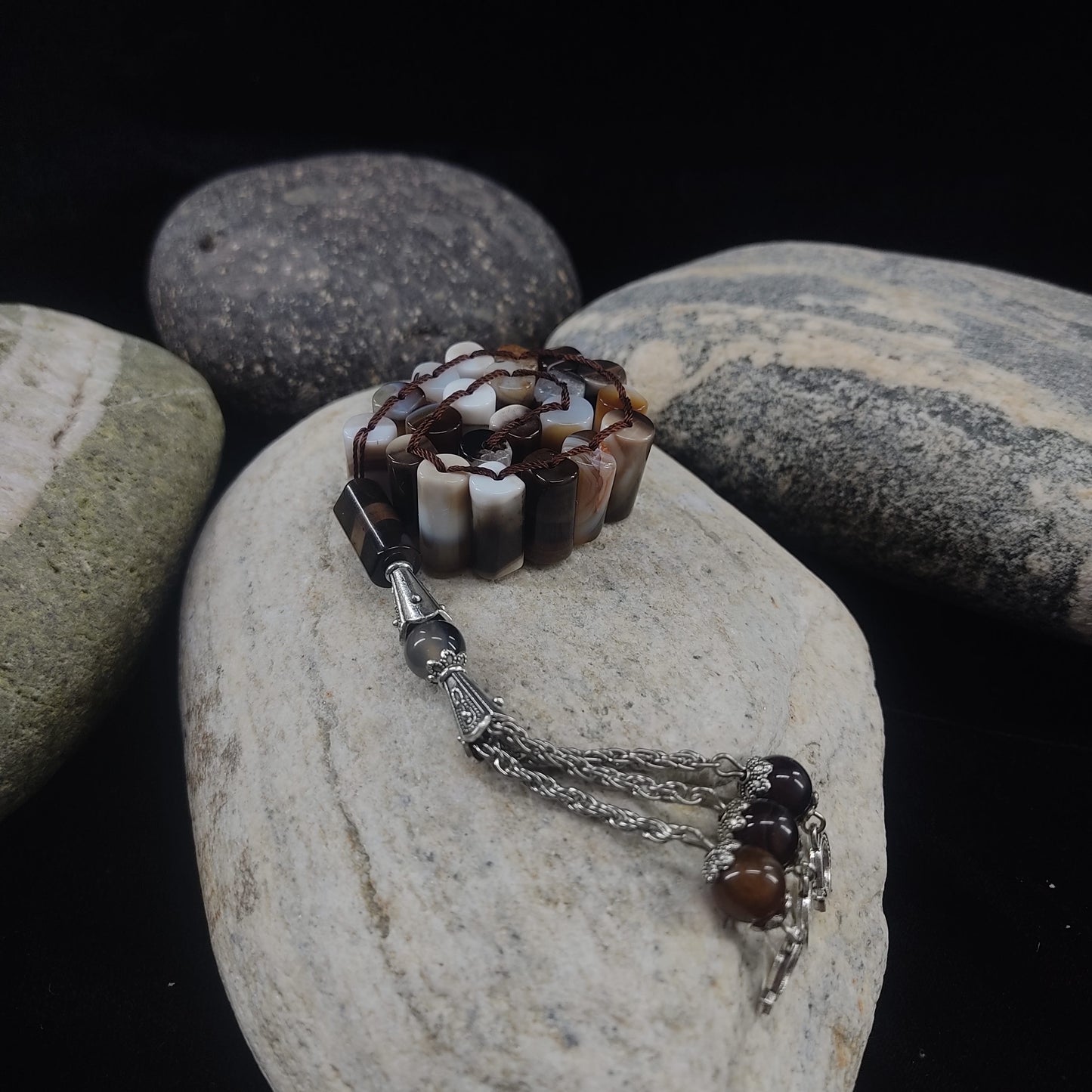 Caramel , Whitish Agate Tasbeeh Turkish Style  12mm/21 Beads, Natural Original Gem-stone
