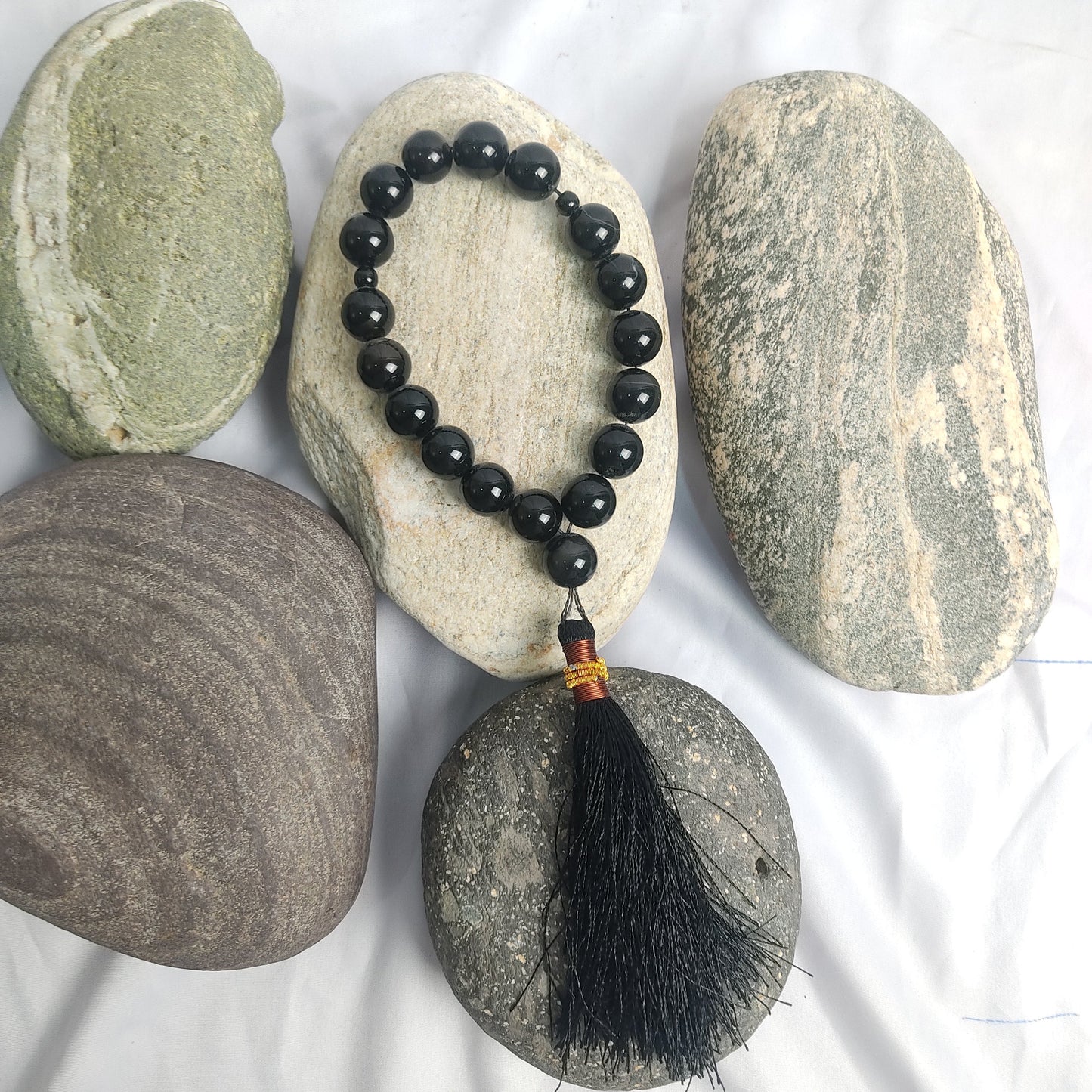 Black Aqeeq Tasbih 14 mm/ 17 Beads, Natural Original Gem-stone