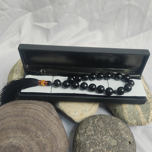 Black Aqeeq Tasbih 14 mm/ 17 Beads, Natural Original Gem-stone
