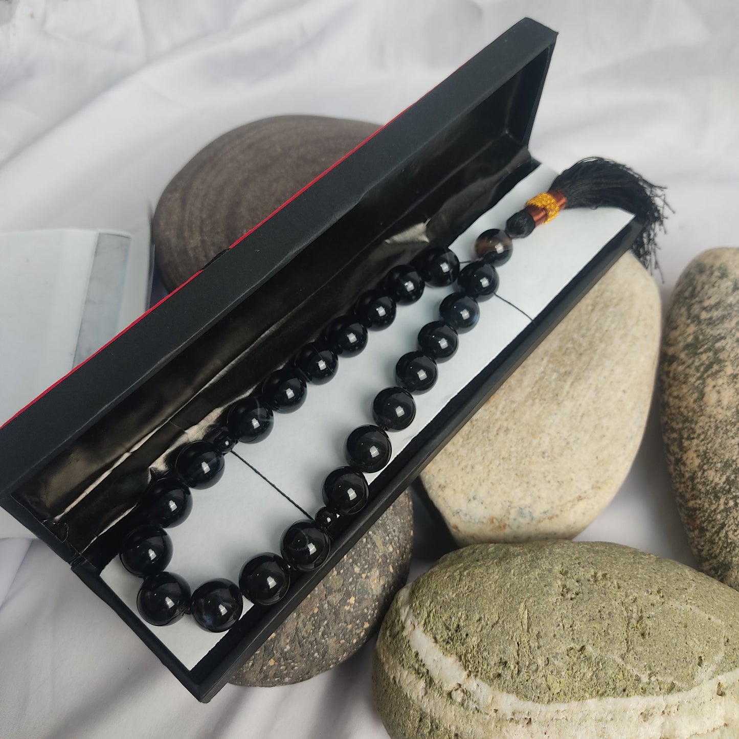 Black Aqeeq Tasbih 14 mm/21 Beads, Natural Original Gem-stone