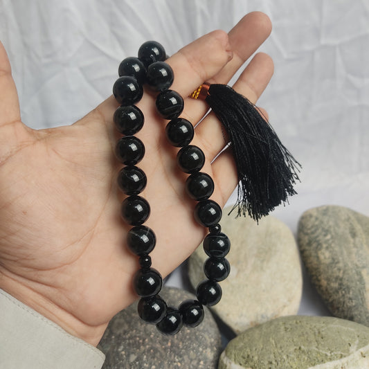 Black Aqeeq Tasbih 14 mm/21 Beads, Natural Original Gem-stone