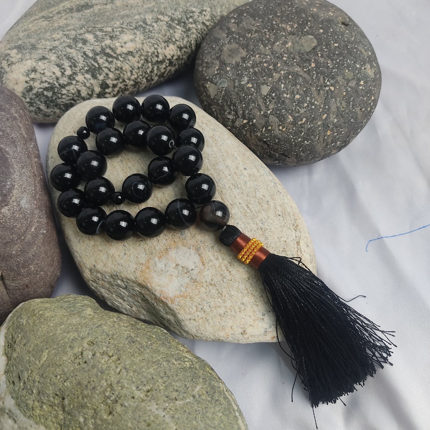 Black Aqeeq Tasbih 14 mm/21 Beads, Natural Original Gem-stone
