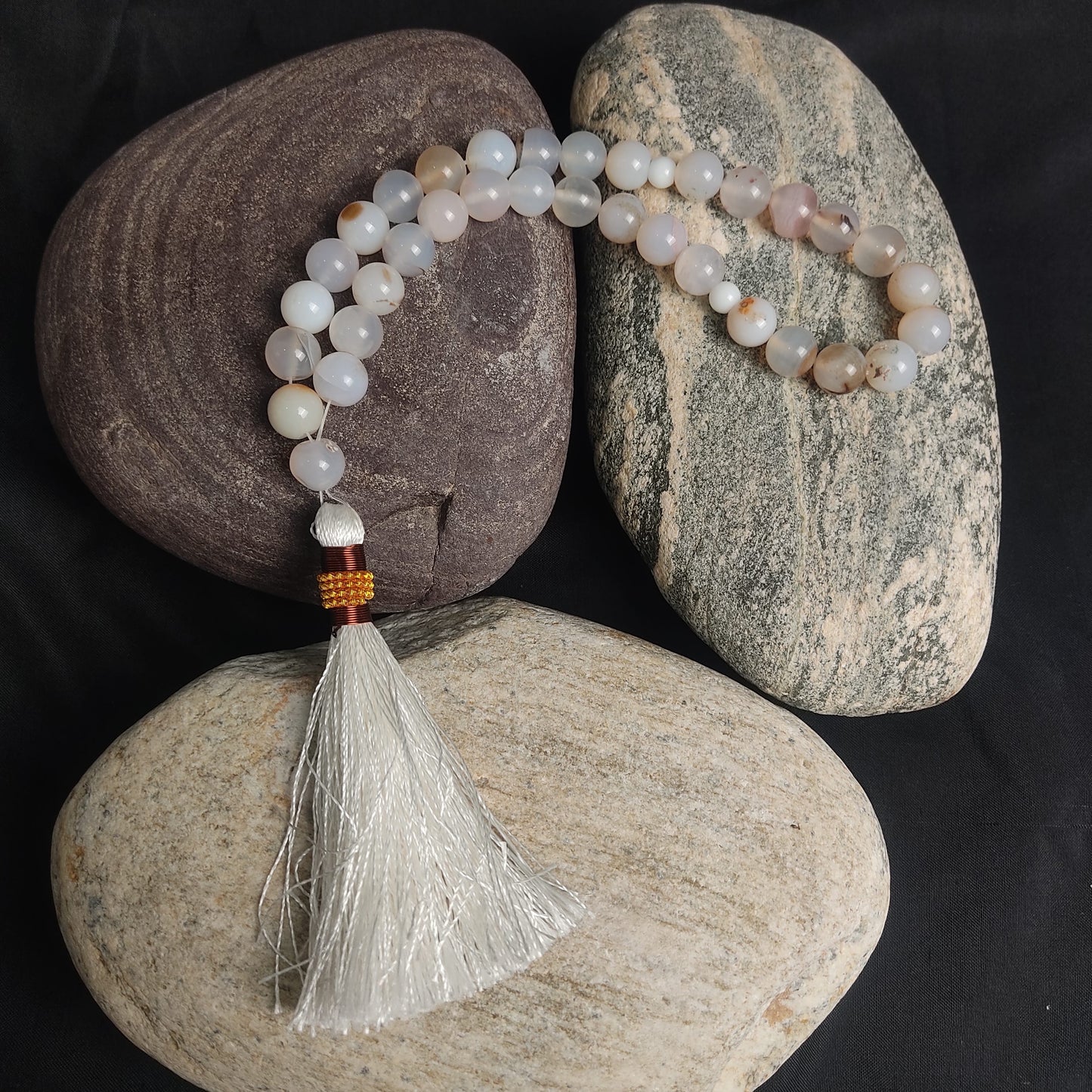 White Aqeeq Stone Tasbeeh Collection., Natural Original Gem-stone