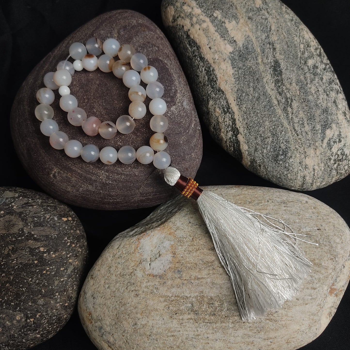 White Aqeeq Stone Tasbeeh Collection., Natural Original Gem-stone