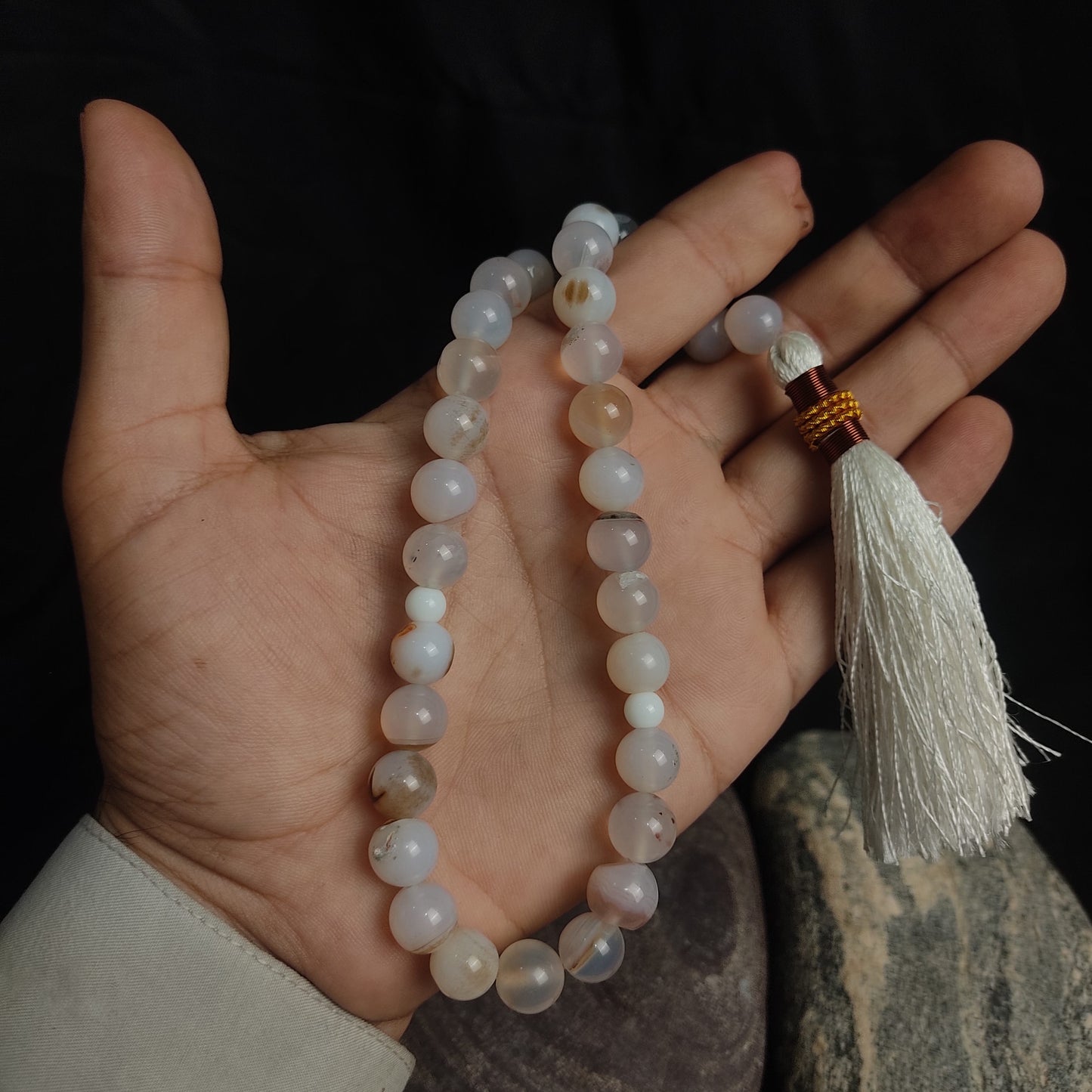 White Aqeeq Stone Tasbeeh Collection., Natural Original Gem-stone