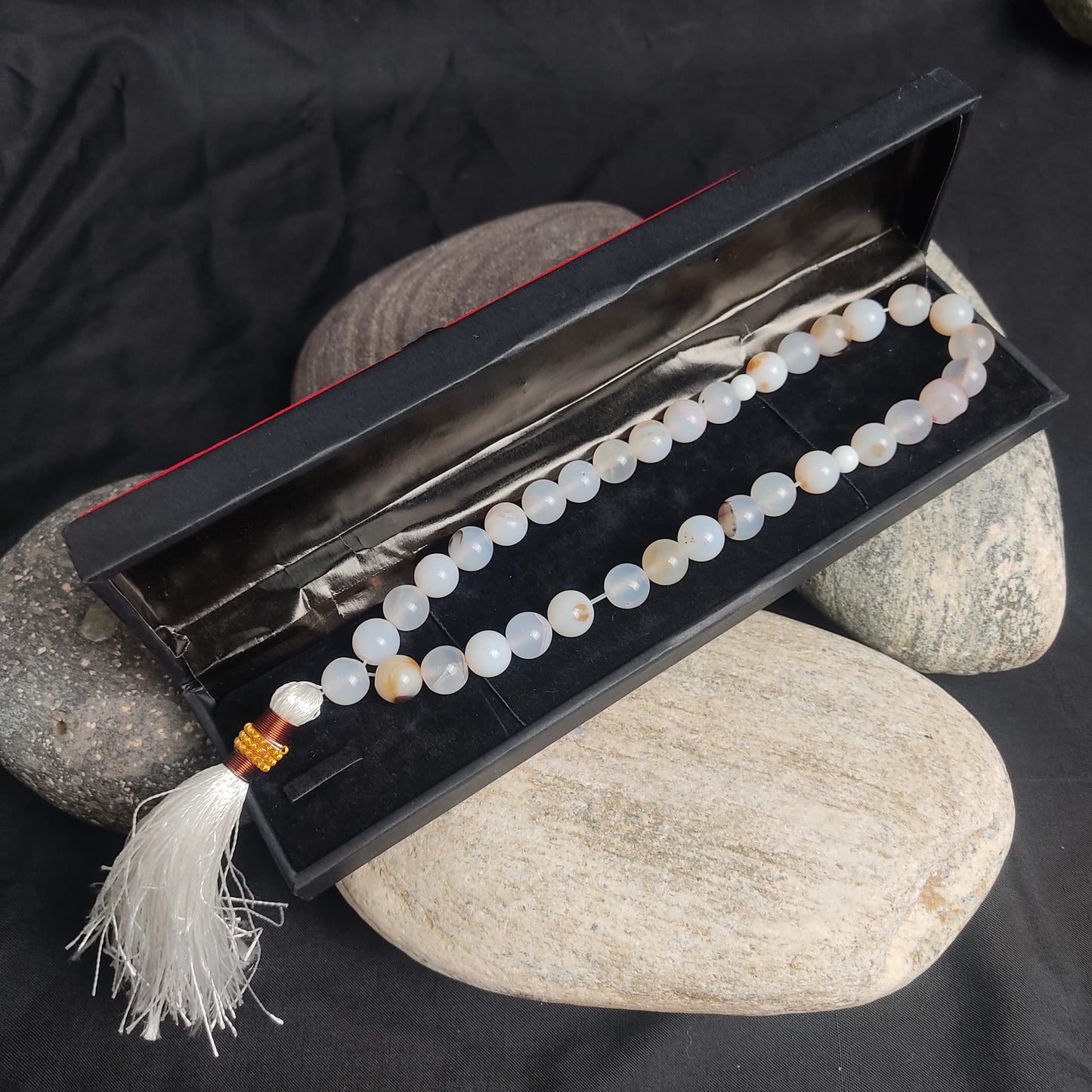 White Aqeeq Stone Tasbeeh Collection., Natural Original Gem-stone