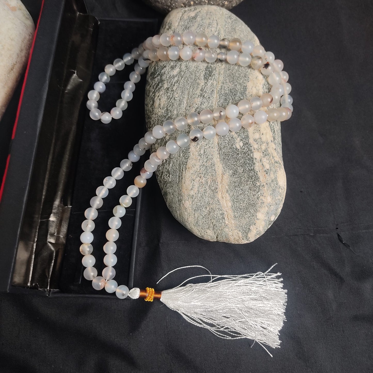 White Aqeeq Stone Tasbeeh 8mm 100 beads, Natural Original Gem-stone
