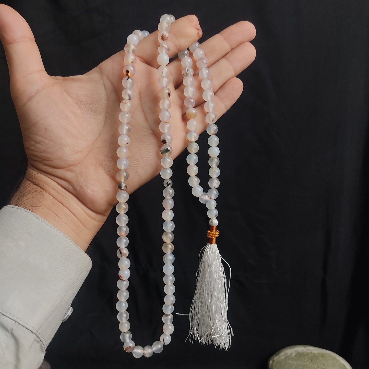 White Aqeeq Stone Tasbeeh 8mm 100 beads, Natural Original Gem-stone