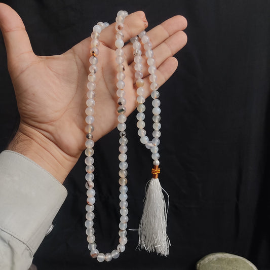 White Aqeeq Stone Tasbeeh 8mm 100 beads, Natural Original Gem-stone