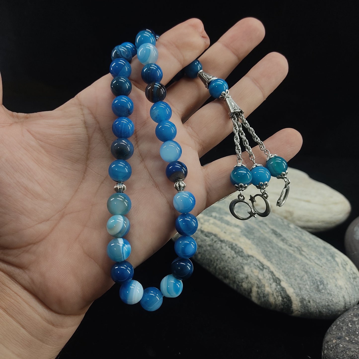 Azadi Sale - Natural Blue Aqeeq Tasbih Collection, Natural Original Gem-stone