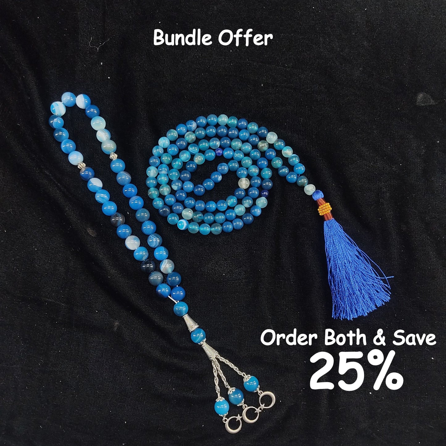 Natural Blue  Aqeeq Tasbih Collection, Natural Original Gem-stone