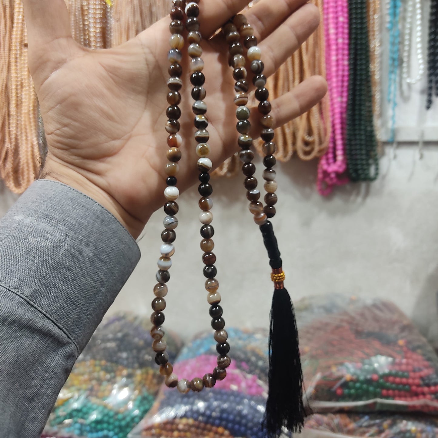 Azadi Sale - Brown Sulaimani Aqeeq Stone Tasbeeh 8mm 100 beads, Natural Original Gem-stone