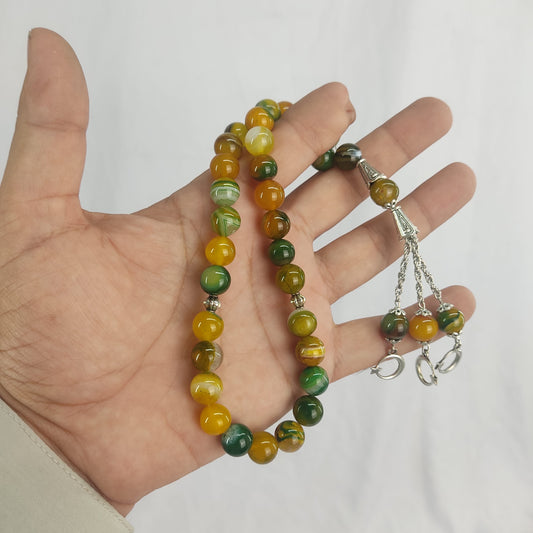 Green & Yellow Stone Tasbeeh 10mm 33 beads, Natural Original Gem-stone