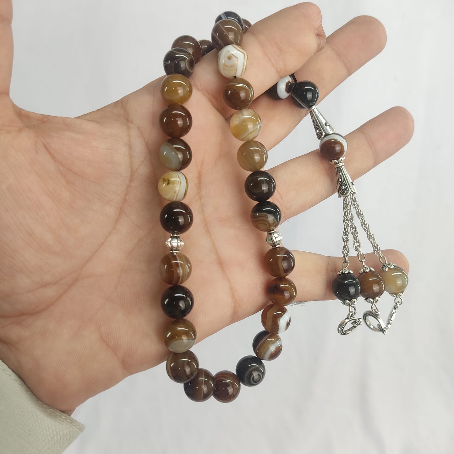 Brown Sulaimani  Aqeeq Stone  Tasbeeh 10mm 33 beads, Natural Original Gem-stone