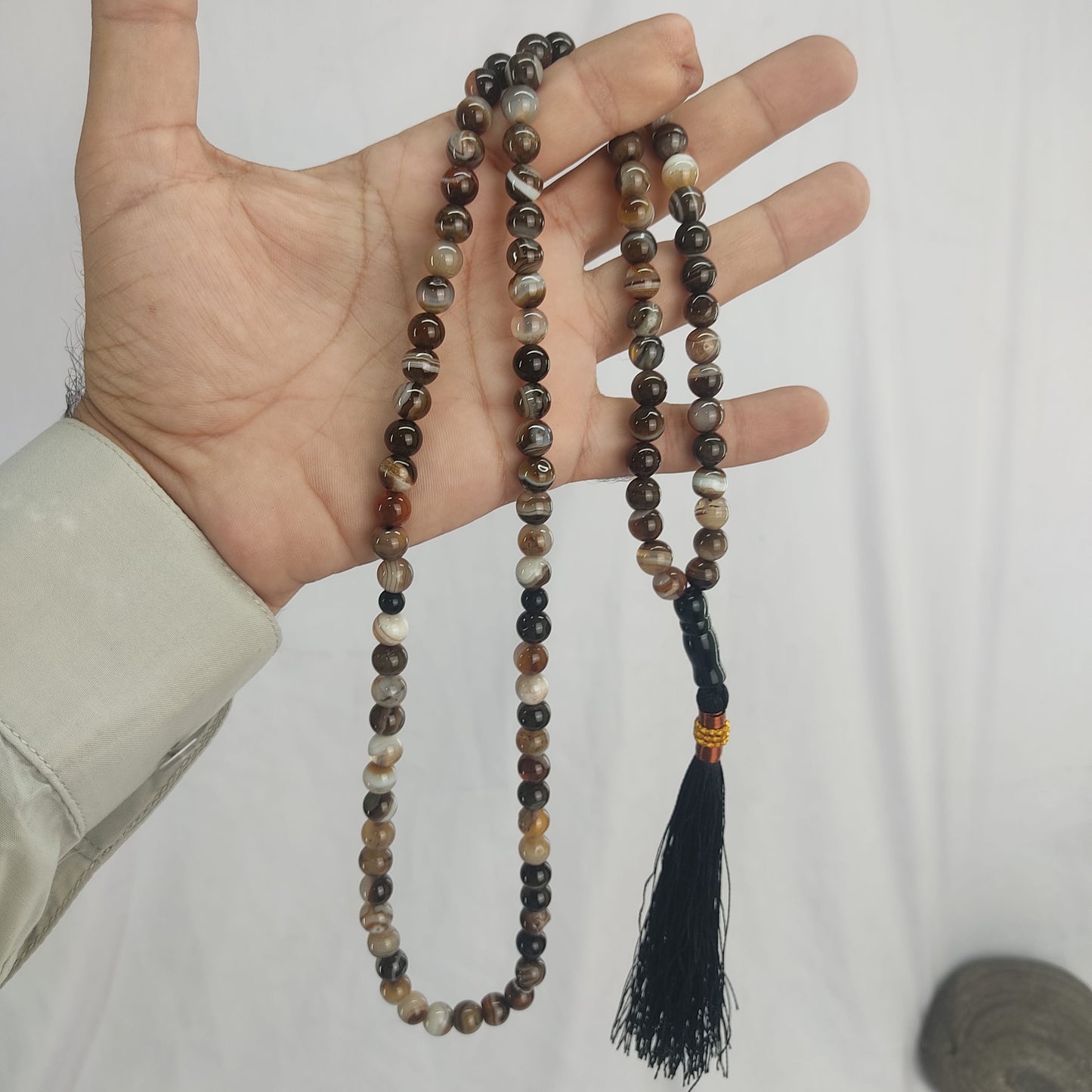 Azadi Sale - Brown Sulaimani Aqeeq Stone Tasbeeh 8mm 100 beads, Natural Original Gem-stone