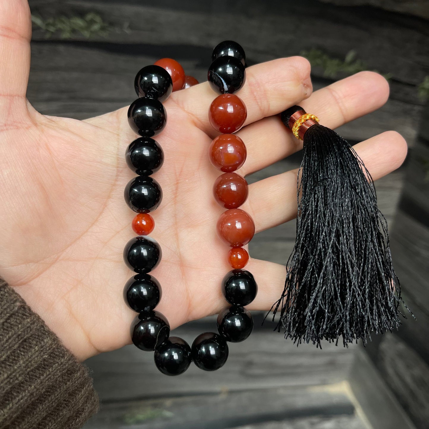 Red & Black  (Sulamaini)  Aqeeq Stone Tasbih  Collection, Natural Original Gem-stone