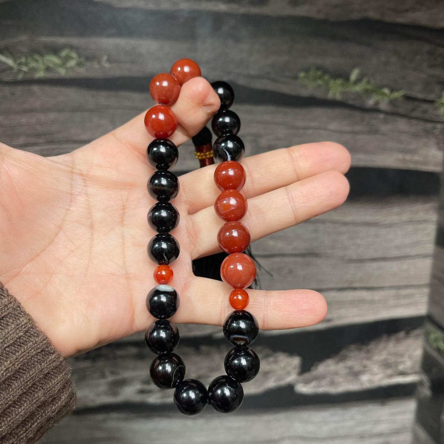 Red & Black  (Sulamaini)  Aqeeq Stone Tasbih  Collection, Natural Original Gem-stone
