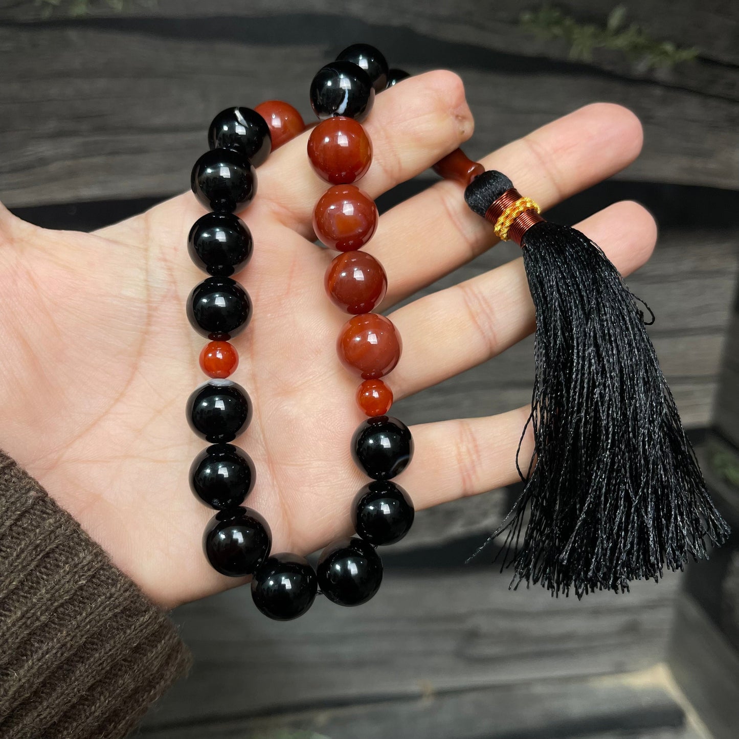 Red & Black  (Sulamaini)  Aqeeq Stone Tasbih  Collection, Natural Original Gem-stone